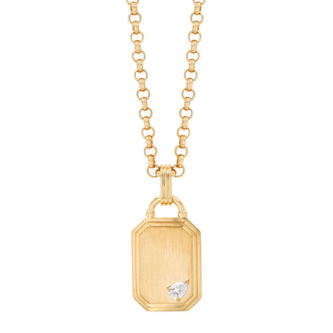 Phillips House Stories Pear Shape Diamond Dog Tag Pendant in Yellow Gold