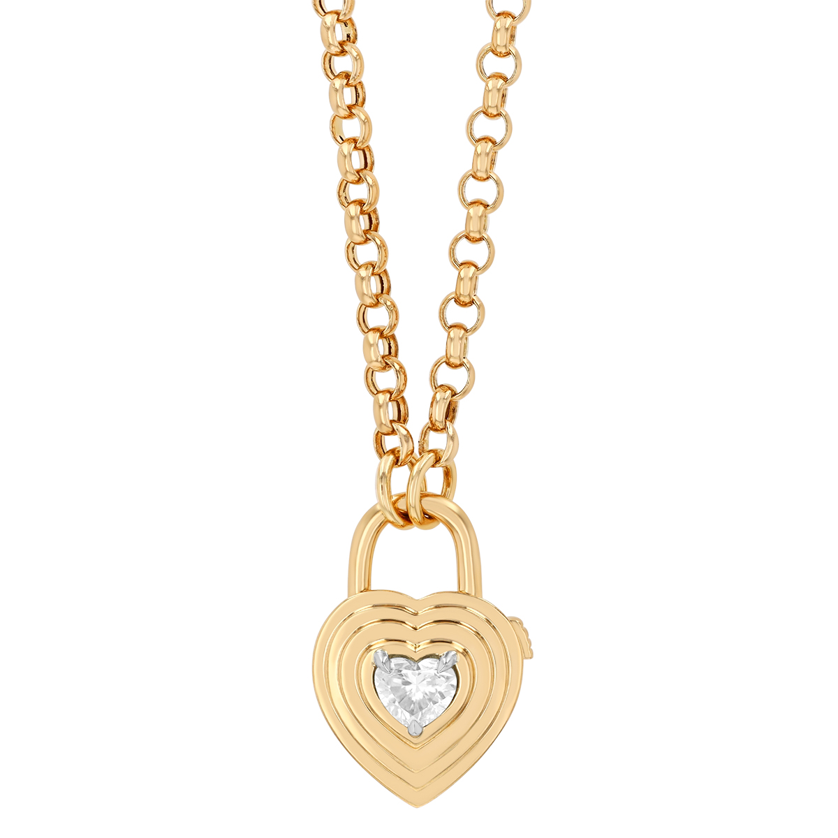 Phillips House Stories Heart Shape Diamond Lock Pendant in Yellow Gold & Platinum