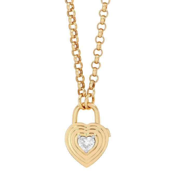 Phillips House Stories Heart Shape Diamond Lock Pendant in Yellow Gold & Platinum