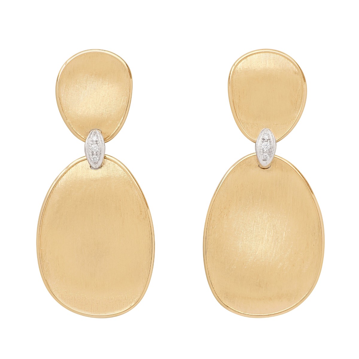 Marco Bicego Lunaria Yellow Gold Double Leaf Dangle Earrings with Diamond Accent