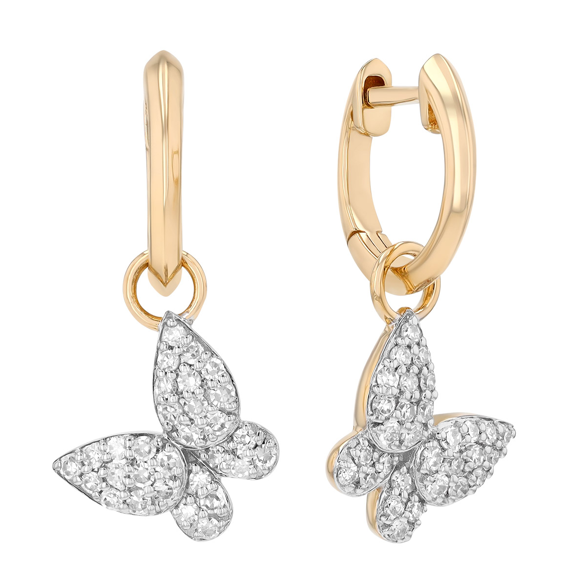 Phillips House Symphony Diamond Pavé Butterfly Dangle Hoop Earrings in Yellow Gold
