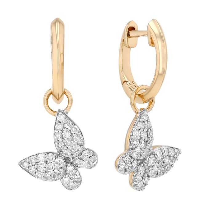 Phillips House Symphony Diamond Pavé Butterfly Dangle Hoop Earrings in Yellow Gold