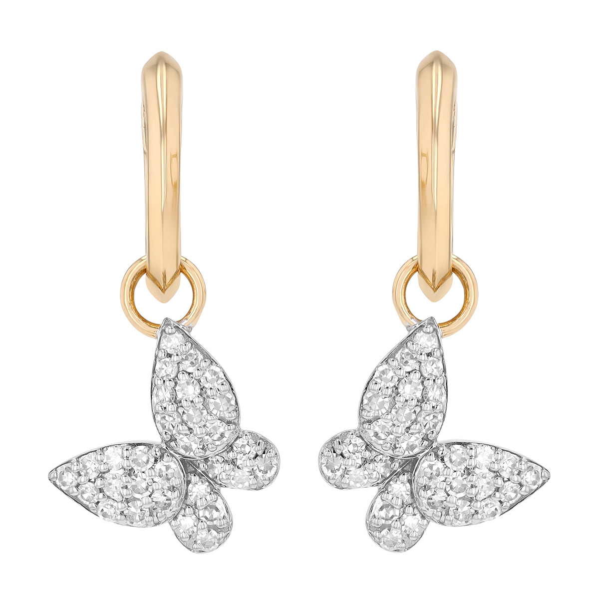 Phillips House Symphony Diamond Pavé Butterfly Dangle Hoop Earrings in Yellow Gold