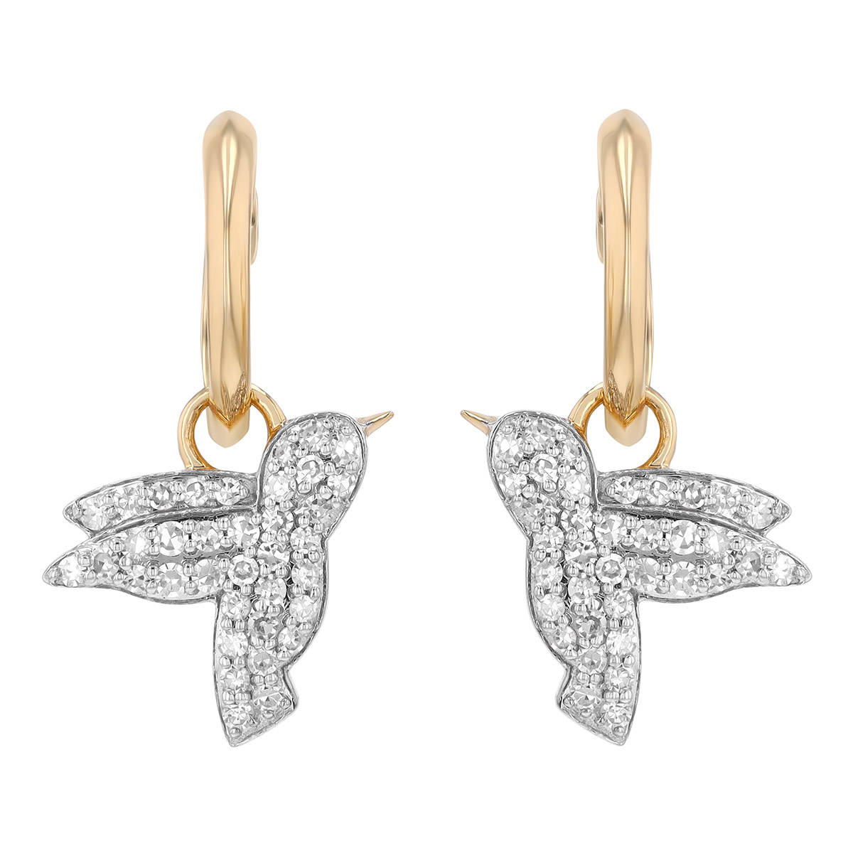 Phillips House Symphony Diamond Pavé Hummingbird Dangle Hoop Earrings in Yellow Gold