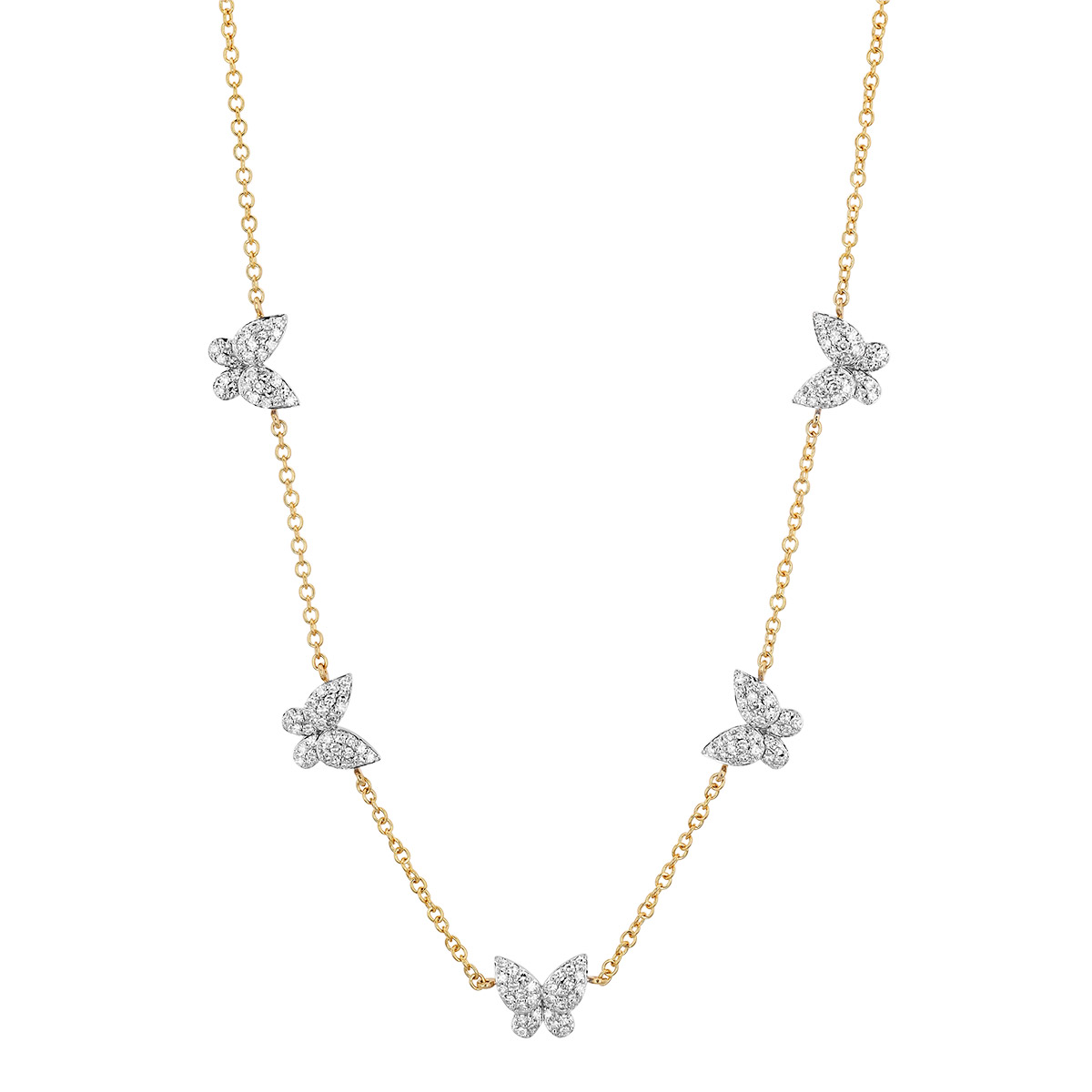 Phillips House Symphony Diamond Pavé Butterfly Station Necklace in Yellow Gold