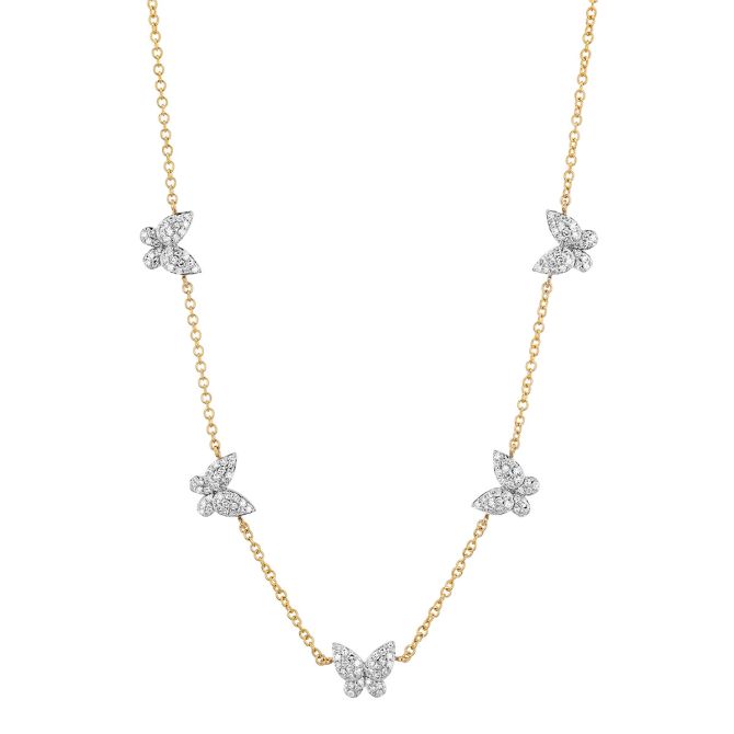 Phillips House Symphony Diamond Pavé Butterfly Station Necklace in Yellow Gold