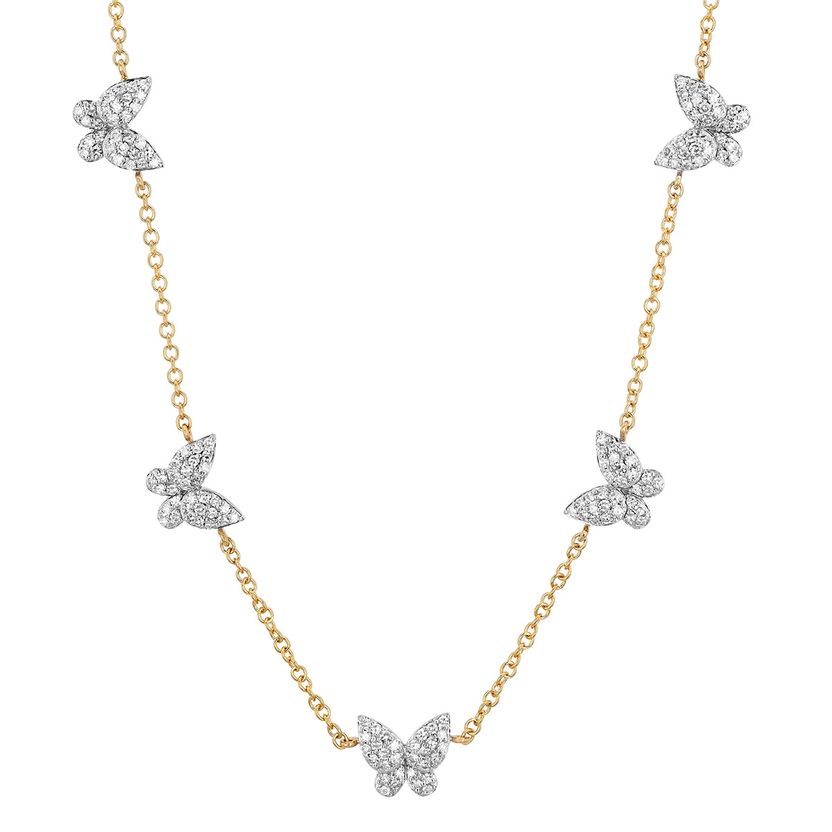 Phillips House Symphony Diamond Pavé Butterfly Station Necklace in Yellow Gold