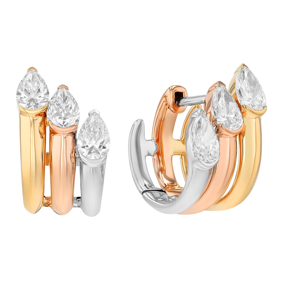 Phillips House Pear Shape Diamond Tricolor Gold Hoop Earrings