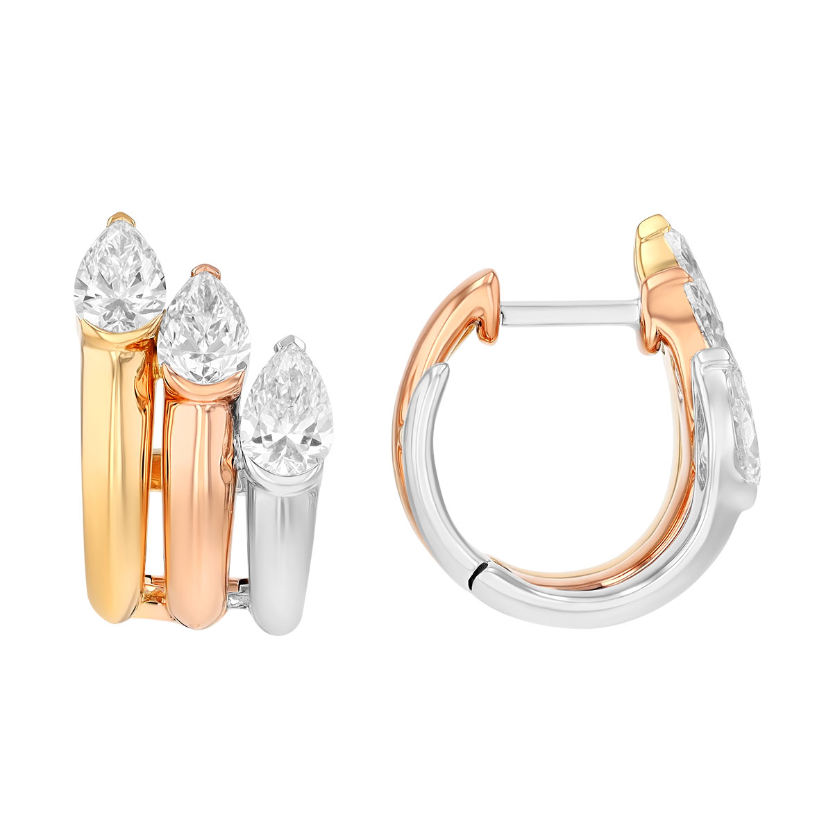 Phillips House Pear Shape Diamond Tricolor Gold Hoop Earrings