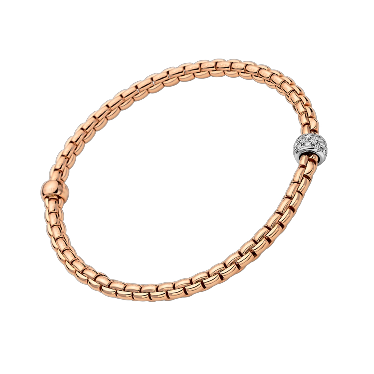 FOPE Eka Flex'It Rose & White Gold Bracelet with Diamond Pavé Rondel, 5.91
