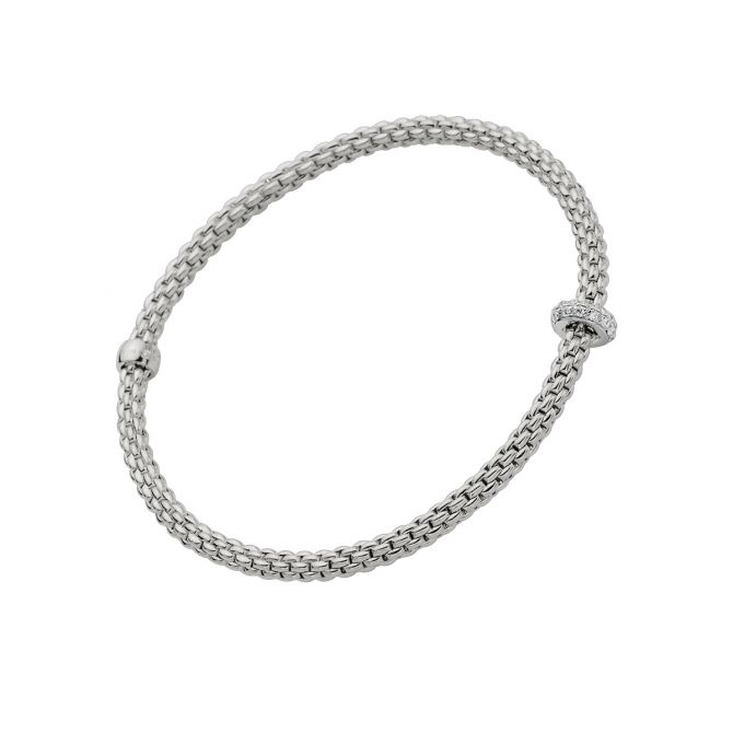 FOPE Prima Flex'It White Gold Bracelet with Diamond Pavé Rondel, 6.3"