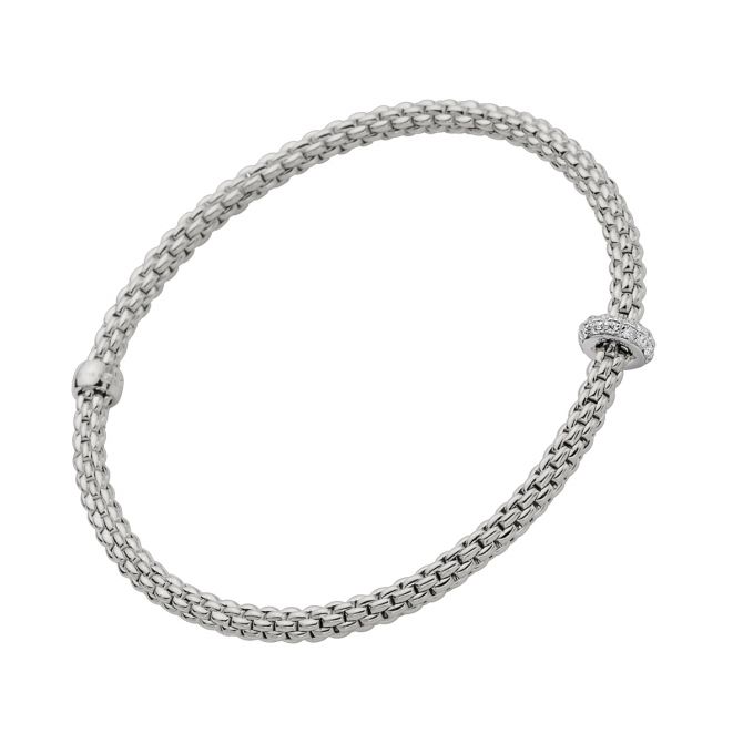 FOPE Prima Flex'It White Gold Bracelet with Diamond Pavé Rondel, 5.91"