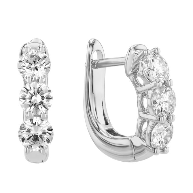 Round Diamond Trio Huggie Hoop Earrings in White Gold, 1.00 cttw