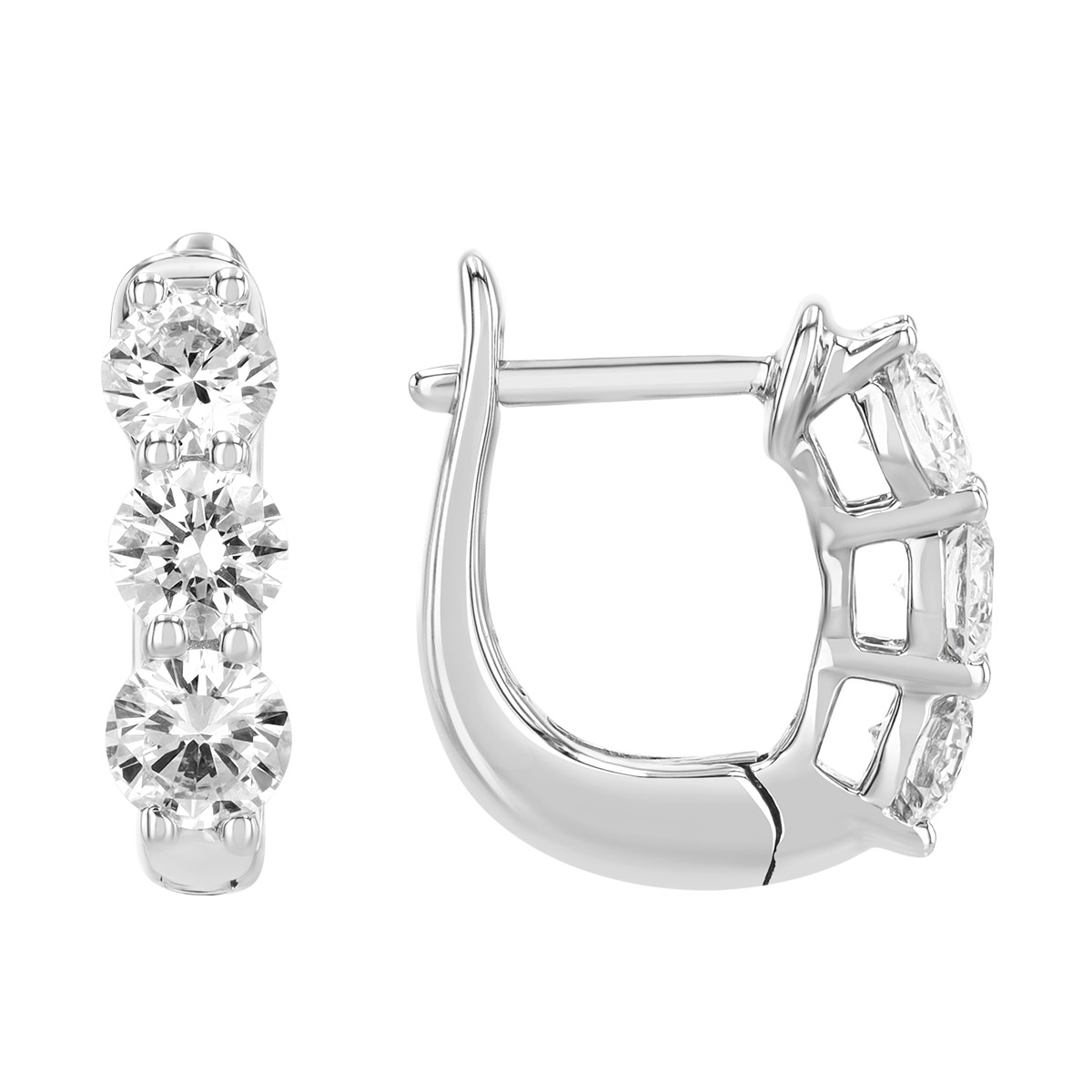 Round Diamond Trio Huggie Hoop Earrings in White Gold, 1.00 cttw