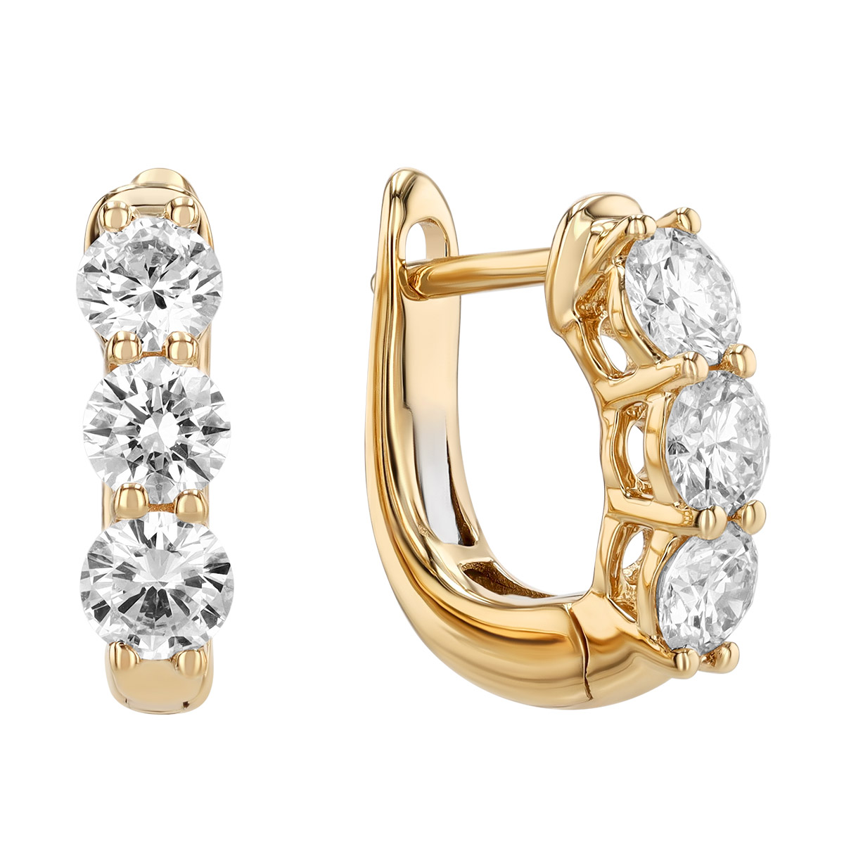 Round Diamond Trio Huggie Hoop Earrings in Yellow Gold, 1.00 cttw