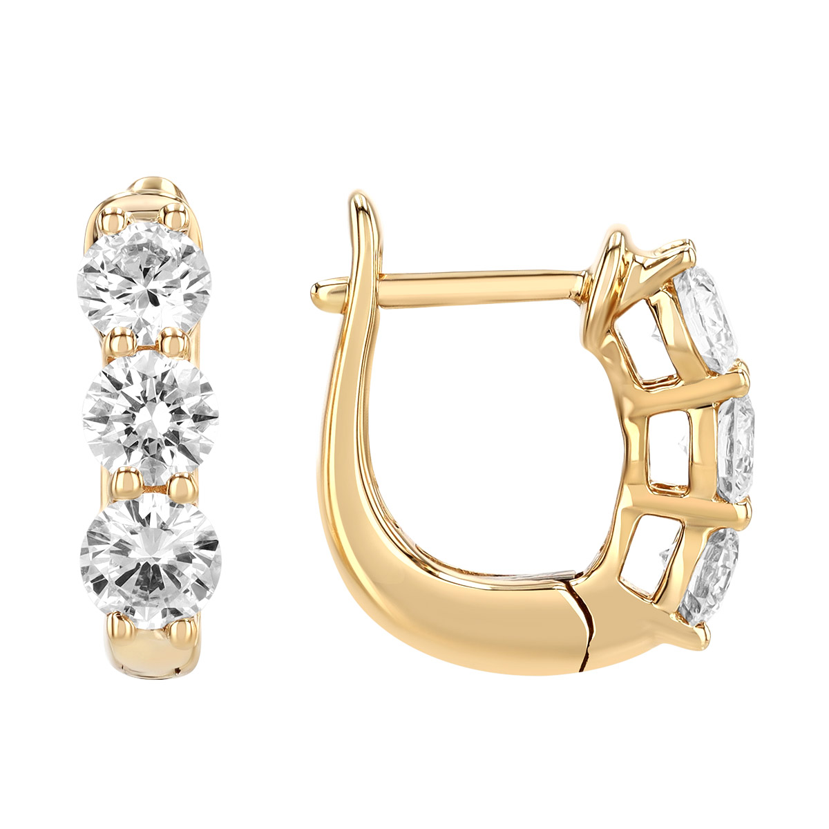 Round Diamond Trio Huggie Hoop Earrings in Yellow Gold, 1.00 cttw