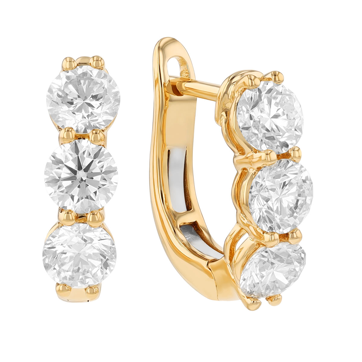 Diamond Trio Huggie Hoop Earrings in Yellow Gold, 2.00 cttw