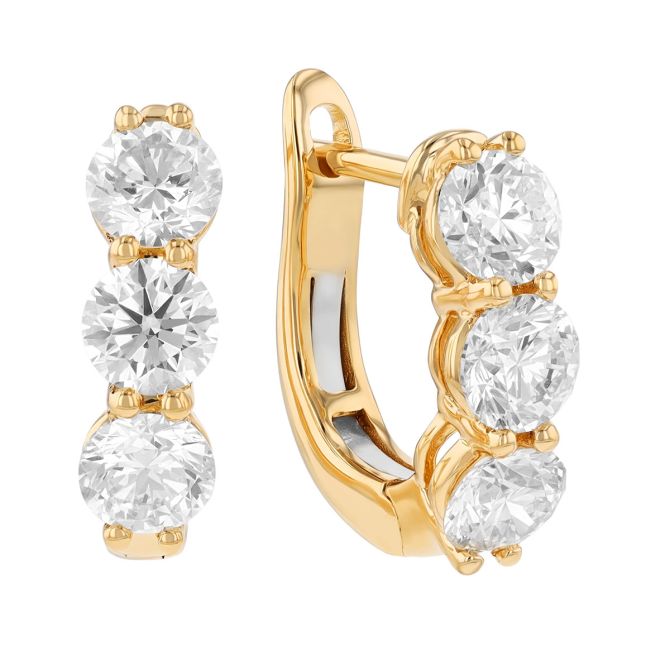 Diamond Trio Huggie Hoop Earrings in Yellow Gold, 2.00 cttw