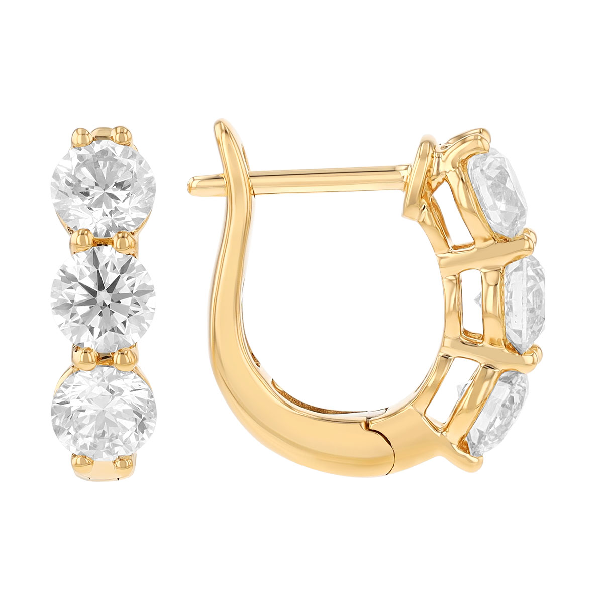 Diamond Trio Huggie Hoop Earrings in Yellow Gold, 2.00 cttw