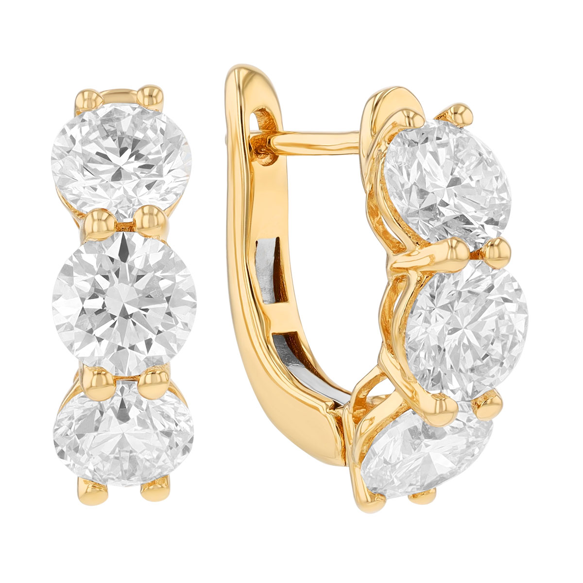 Diamond Trio Huggie Hoop Earrings in Yellow Gold, 3.00 cttw