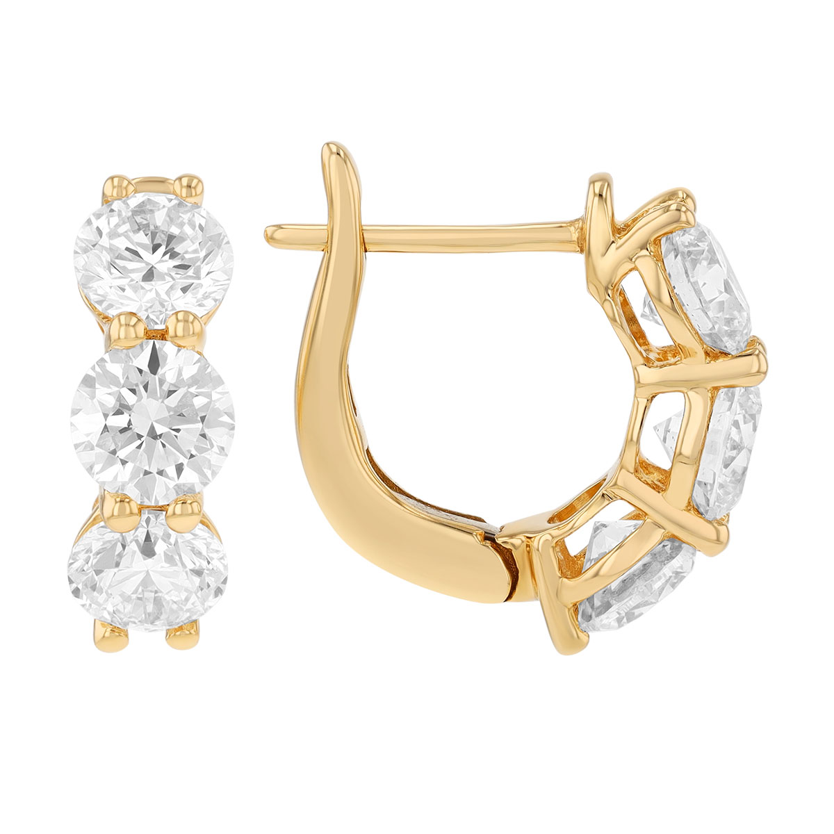 Diamond Trio Huggie Hoop Earrings in Yellow Gold, 3.00 cttw