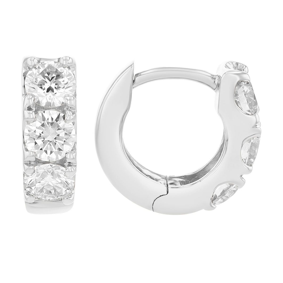 Round Diamond Trio Huggie Hoop Earrings in White Gold, 1.15 cttw