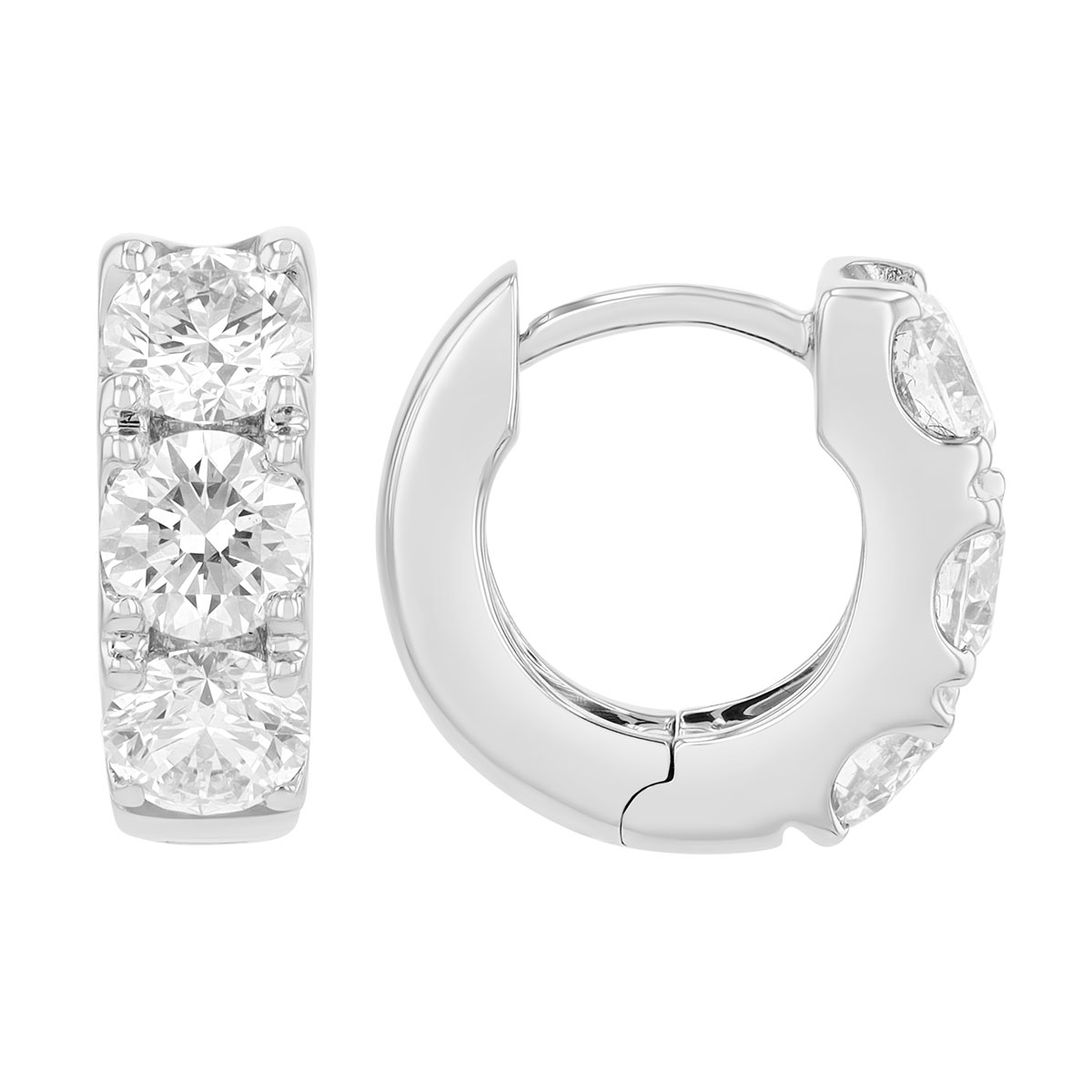 Round Diamond Trio Huggie Hoop Earrings in White Gold, 1.50 cttw