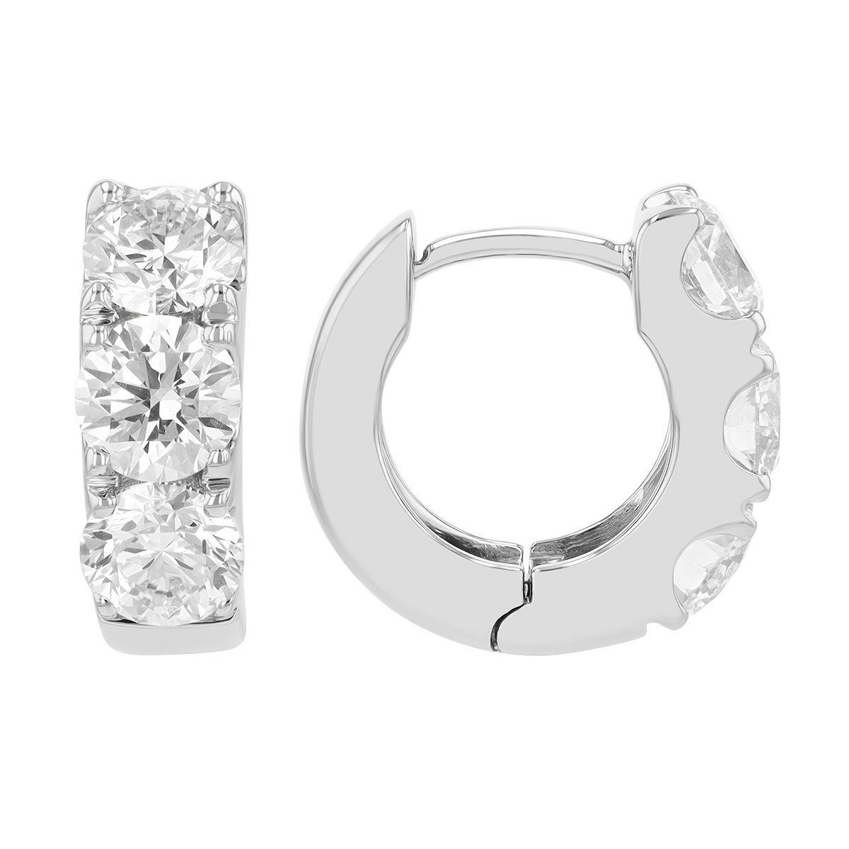 Round Diamond Trio Huggie Hoop Earrings in White Gold, 2.00 cttw