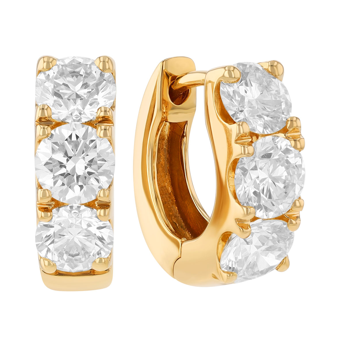 Diamond Trio Huggie Hoop Earrings in Yellow Gold, 2.00 cttw