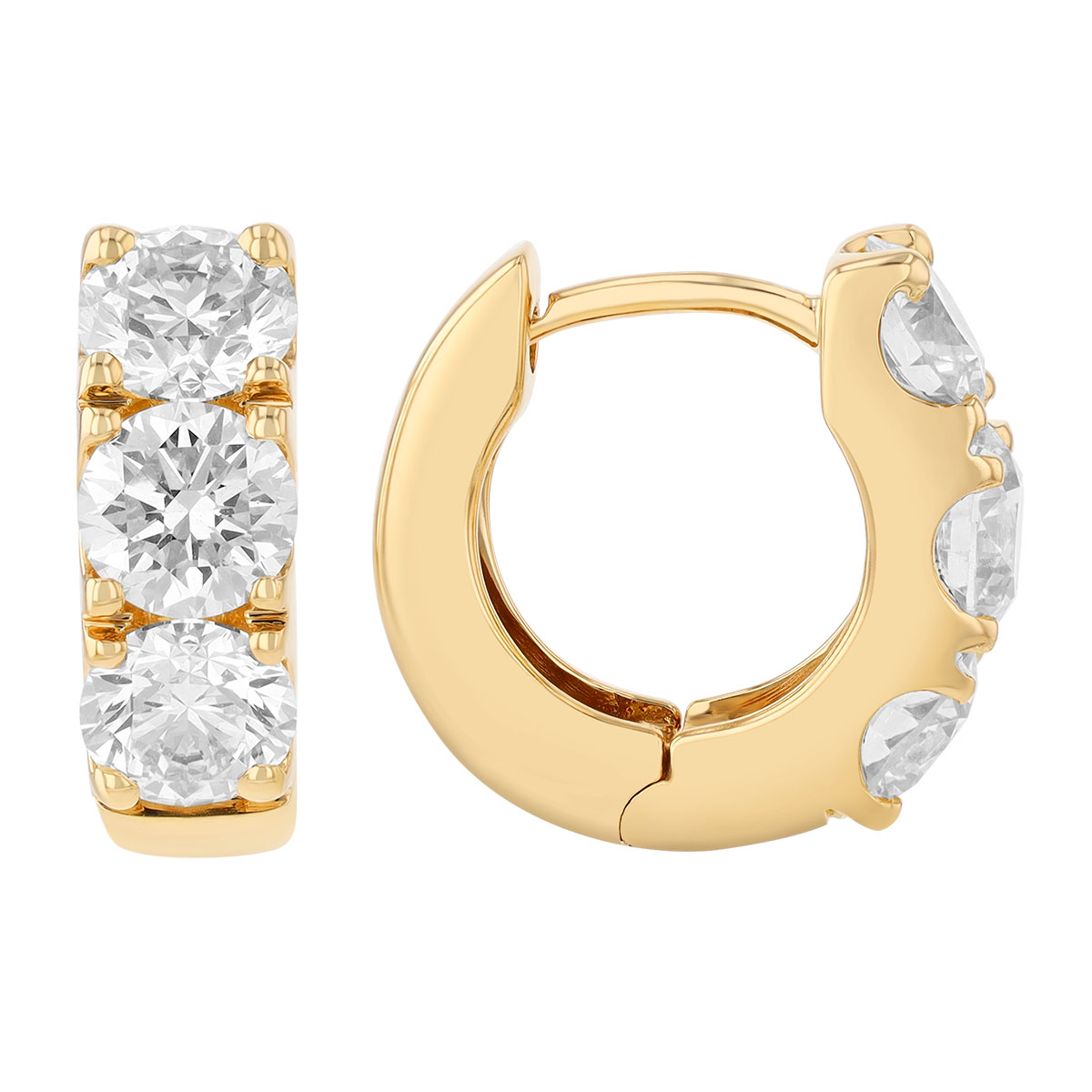 Diamond Trio Huggie Hoop Earrings in Yellow Gold, 2.00 cttw