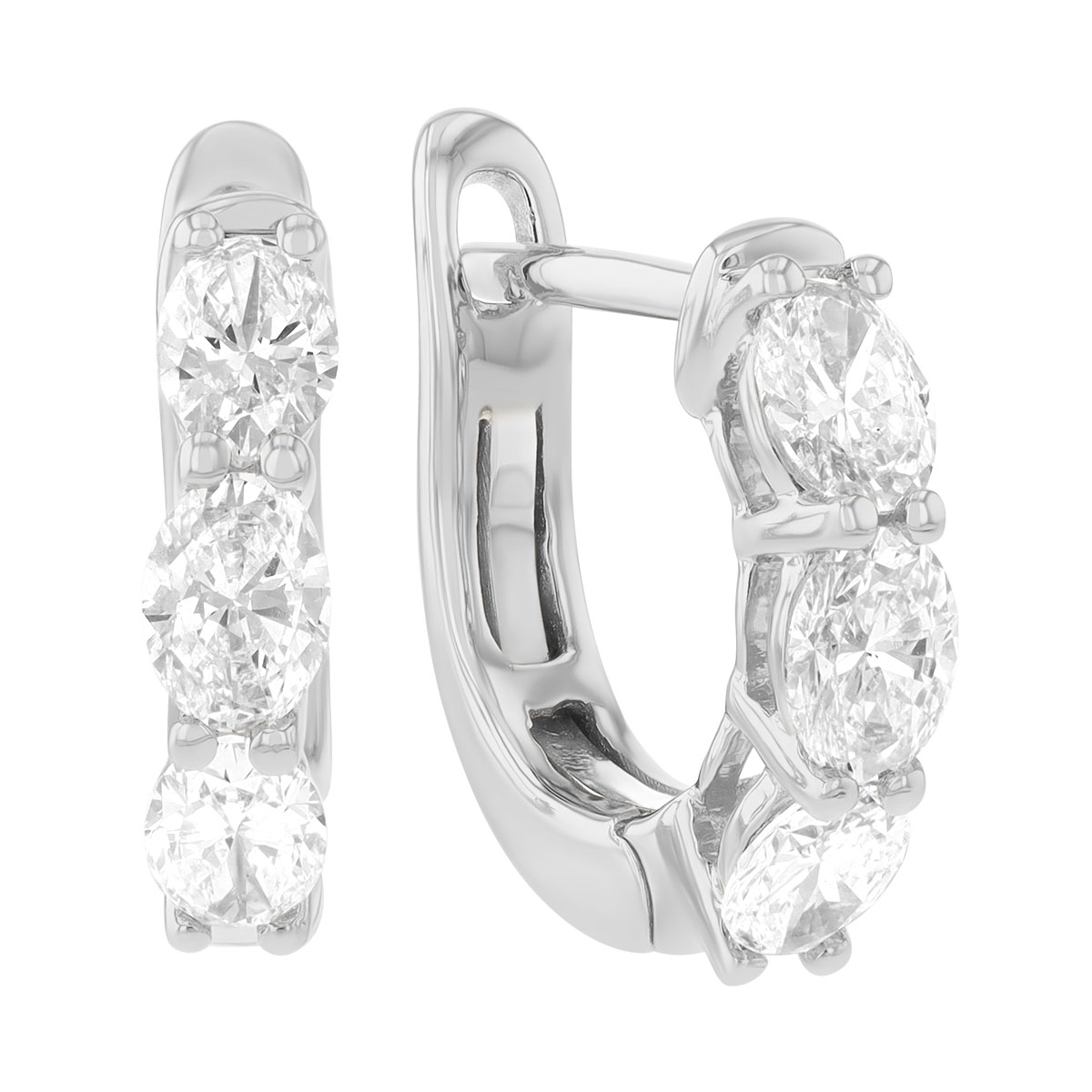 Oval Diamond Trio Huggie Hoop Earrings in White Gold, 1.00 cttw