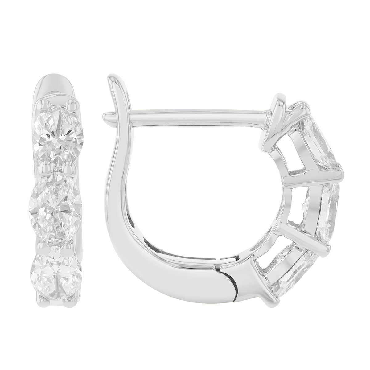 Oval Diamond Trio Huggie Hoop Earrings in White Gold, 1.00 cttw