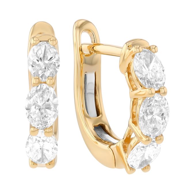 Oval Diamond Trio Huggie Hoop Earrings in Yellow Gold, 1.00 cttw