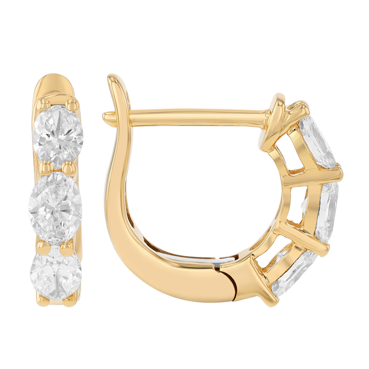 Oval Diamond Trio Huggie Hoop Earrings in Yellow Gold, 1.00 cttw