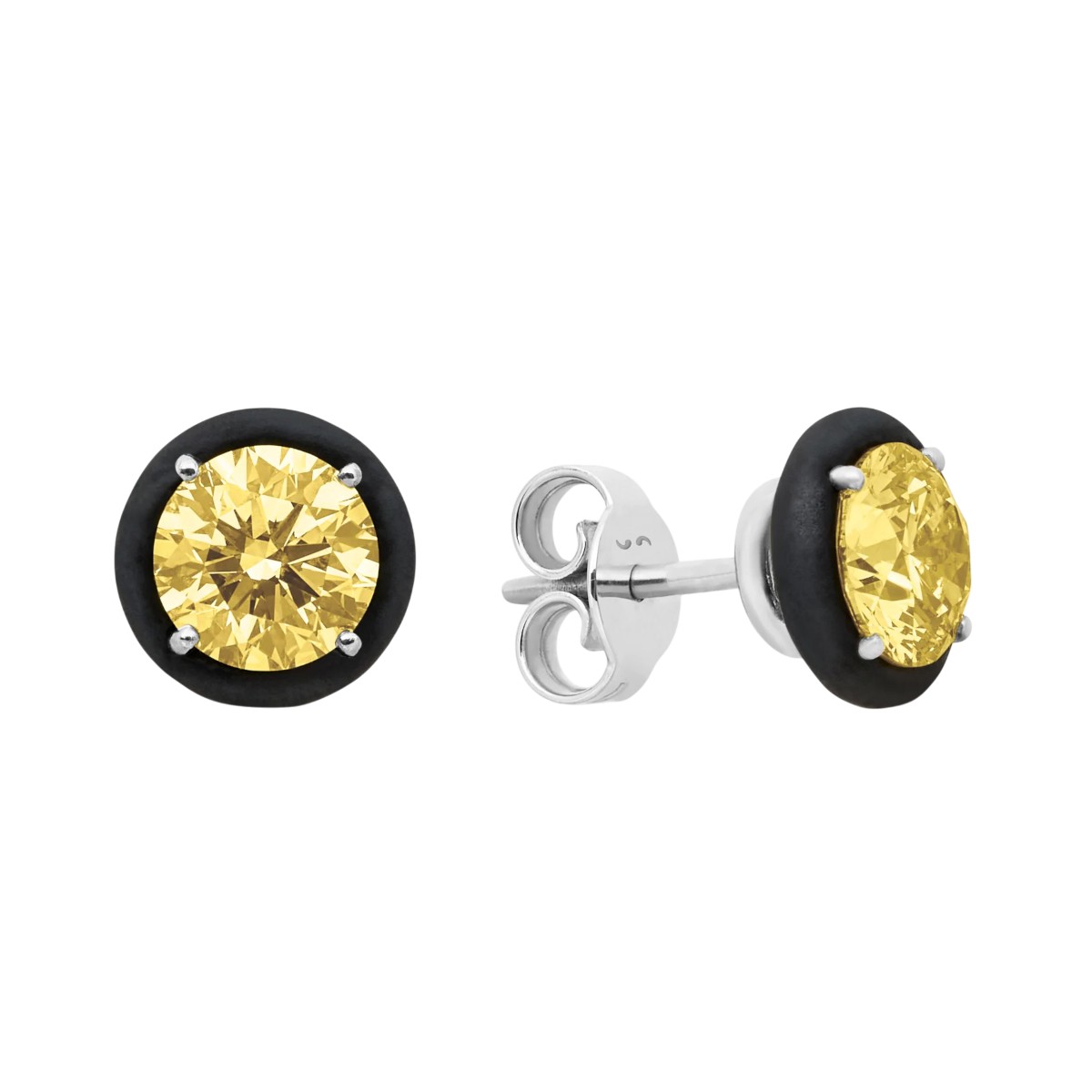 Marco Dal Maso Eclipse Black Luna Lab-Grown Yellow  Diamond Stud Earrings in Black Titanium