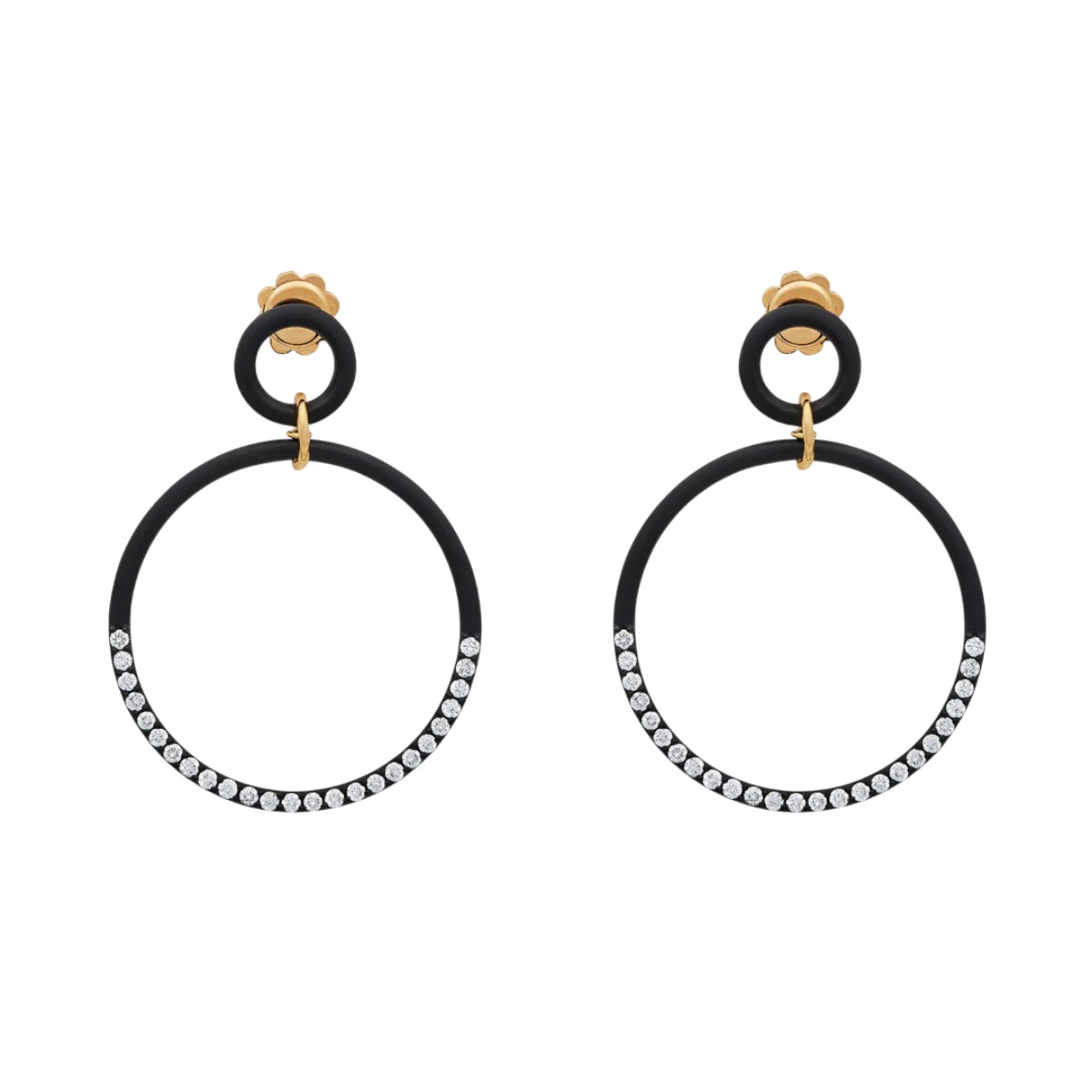 Marco Dal Maso Diamond Circle Dangle Earrings in Black Titanium & Yellow Gold