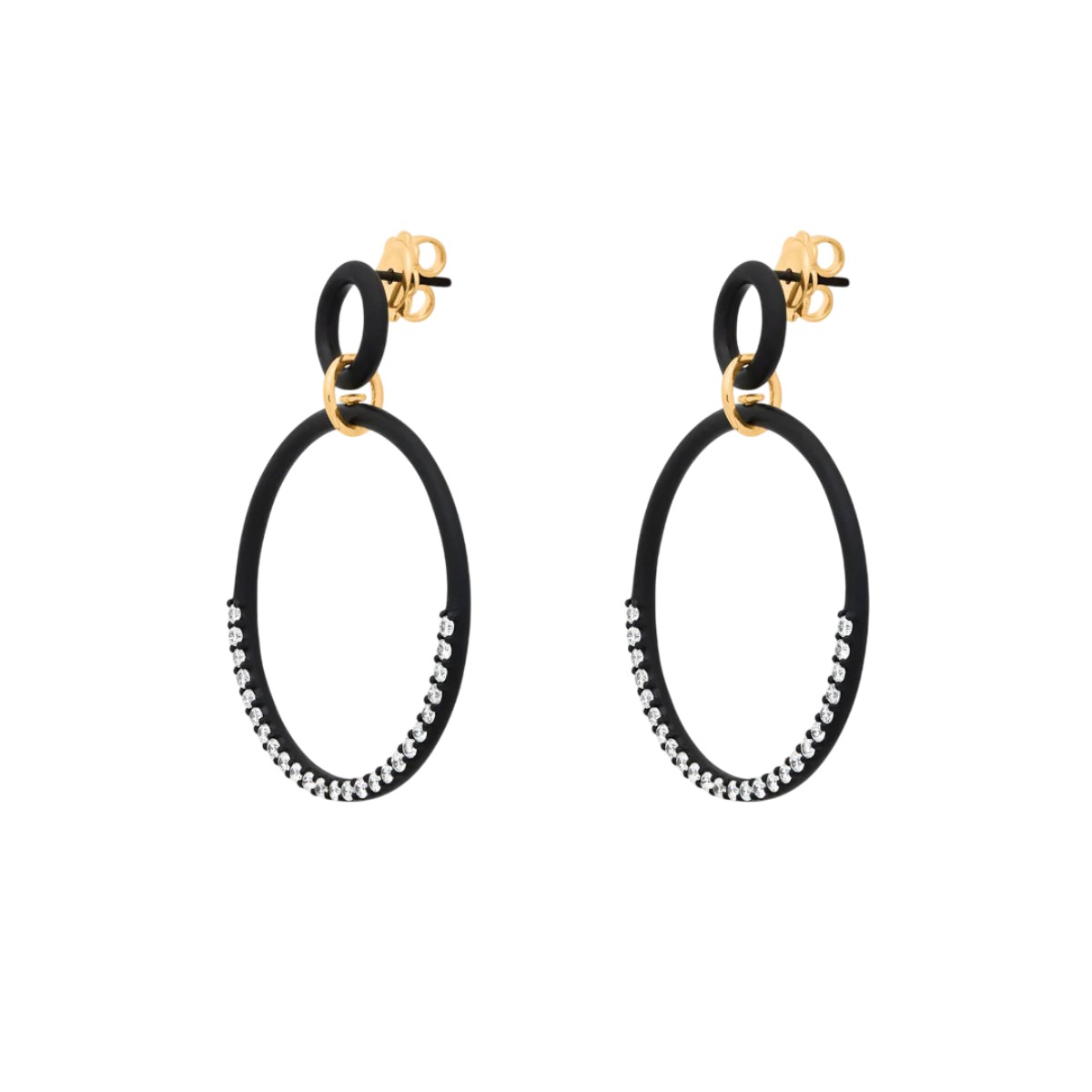 Marco Dal Maso Diamond Circle Dangle Earrings in Black Titanium & Yellow Gold