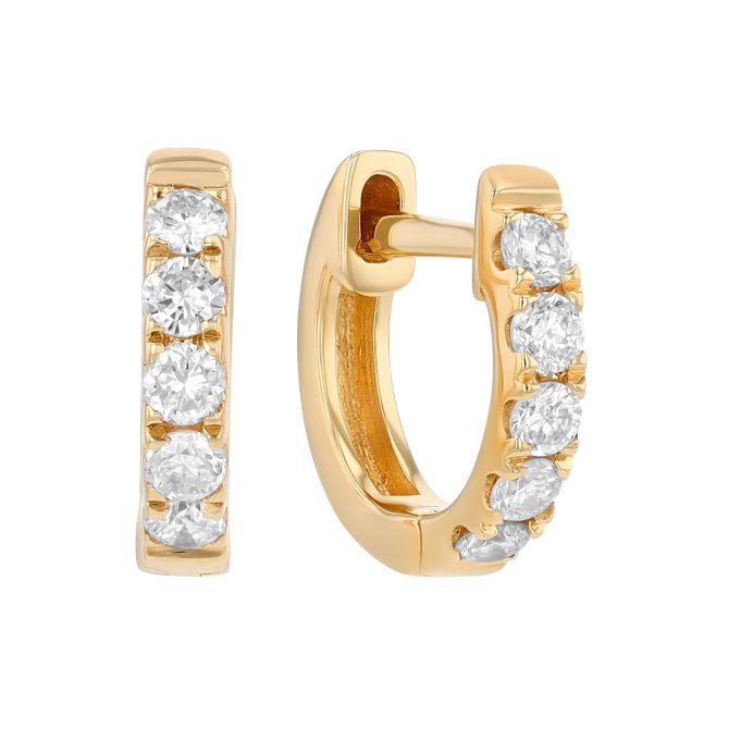 Round Diamond Huggie Hoop Earrings in Yellow Gold, 0.22 cttw