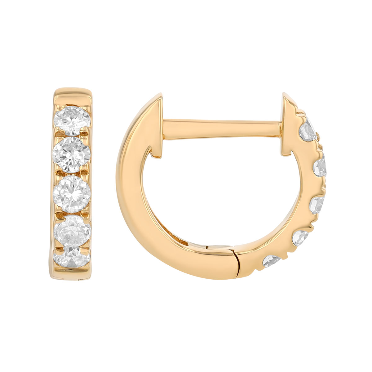 Round Diamond Huggie Hoop Earrings in Yellow Gold, 0.22 cttw