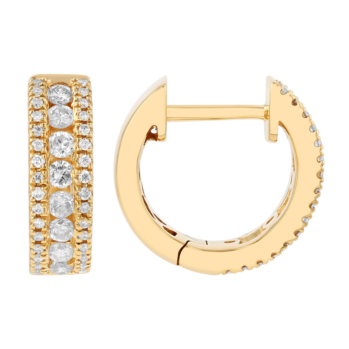 Diamond 3 Row Huggie Hoop Earrings in Yellow Gold
