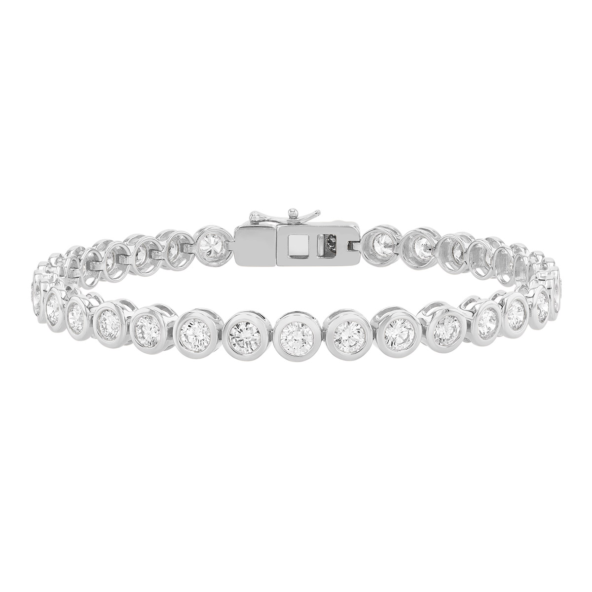 Bezel Set Round Diamond Tennis Bracelet in White Gold, 7