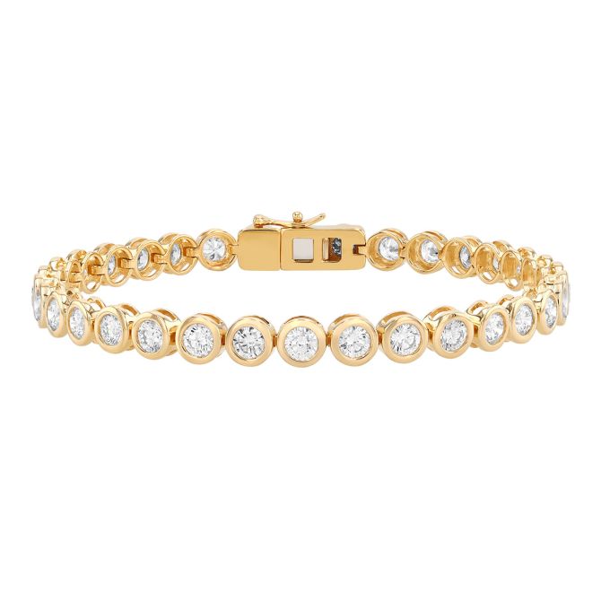 Bezel Set Round Diamond Tennis Bracelet in Yellow Gold, 7", 5.10 cttw
