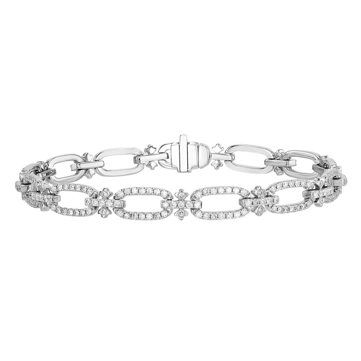 Diamond Oval Link Bracelet in White Gold, 7.25