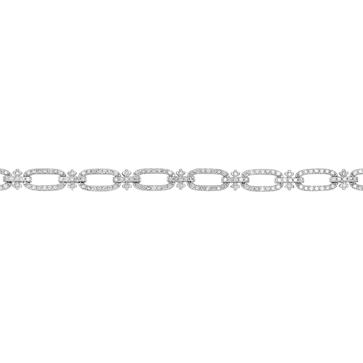 Diamond Oval Link Bracelet in White Gold, 7.25
