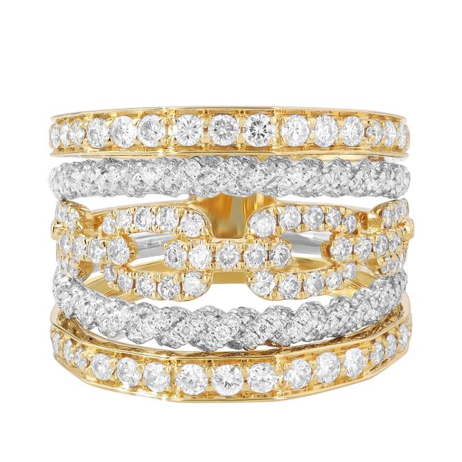 Diamond Mixed Style Layered Ring in Two Tone