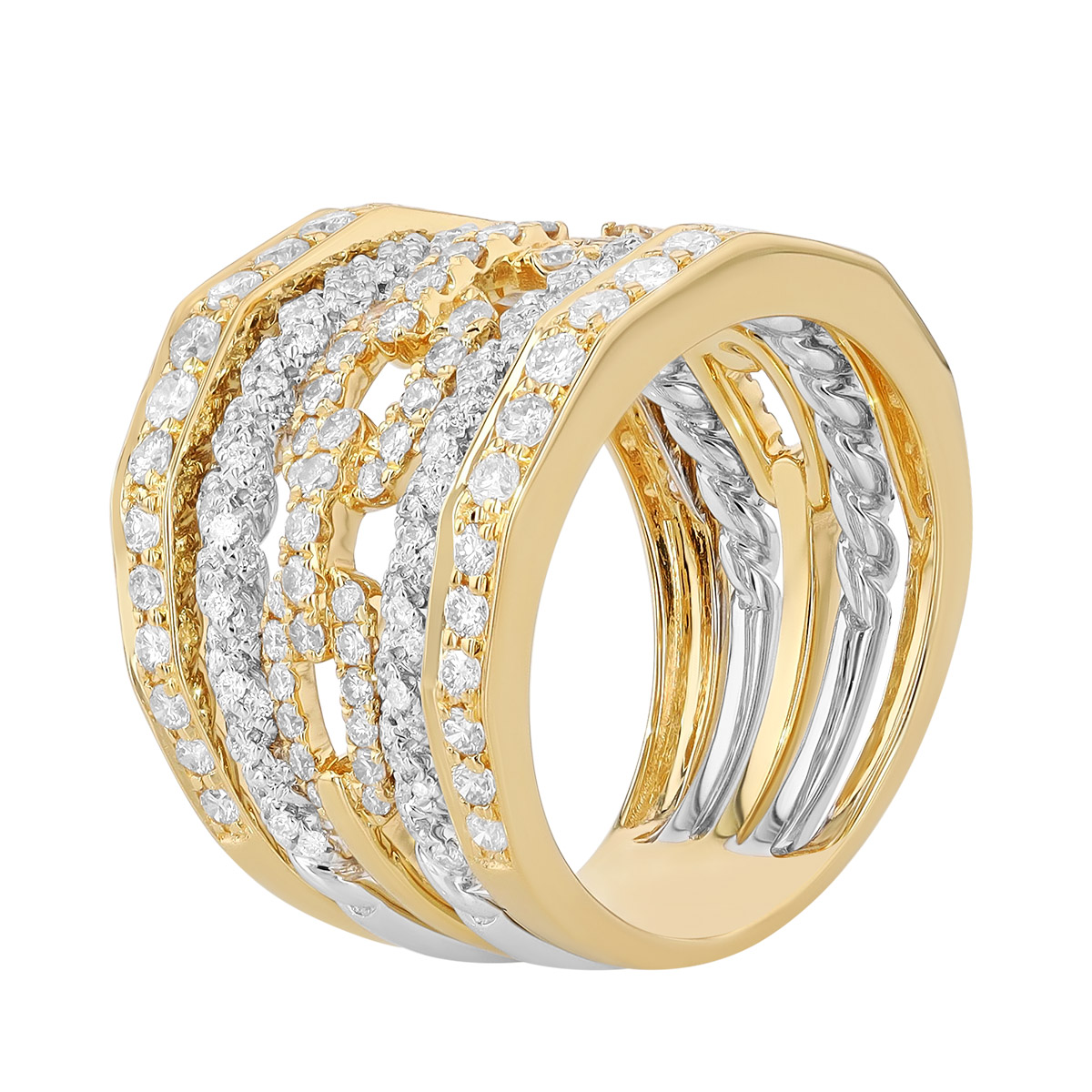 Diamond Mixed Style Layered Ring in Two Tone