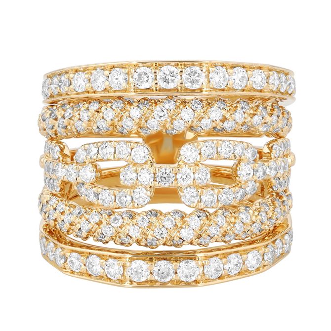 Diamond 5 Row Ring in Yellow Gold