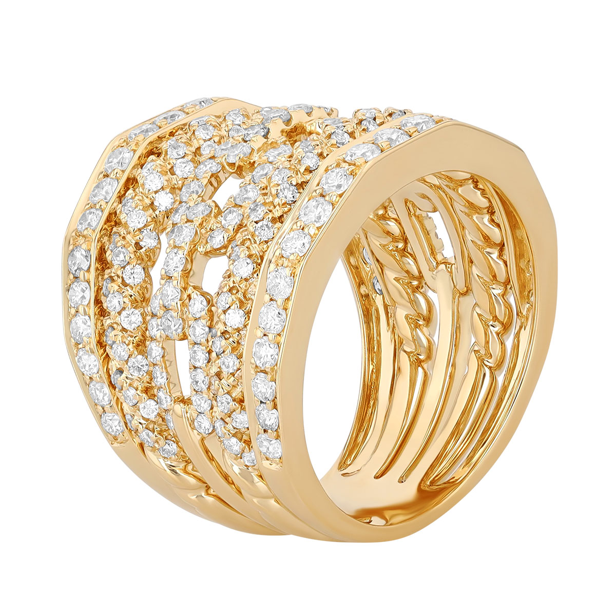 Diamond 5 Row Ring in Yellow Gold