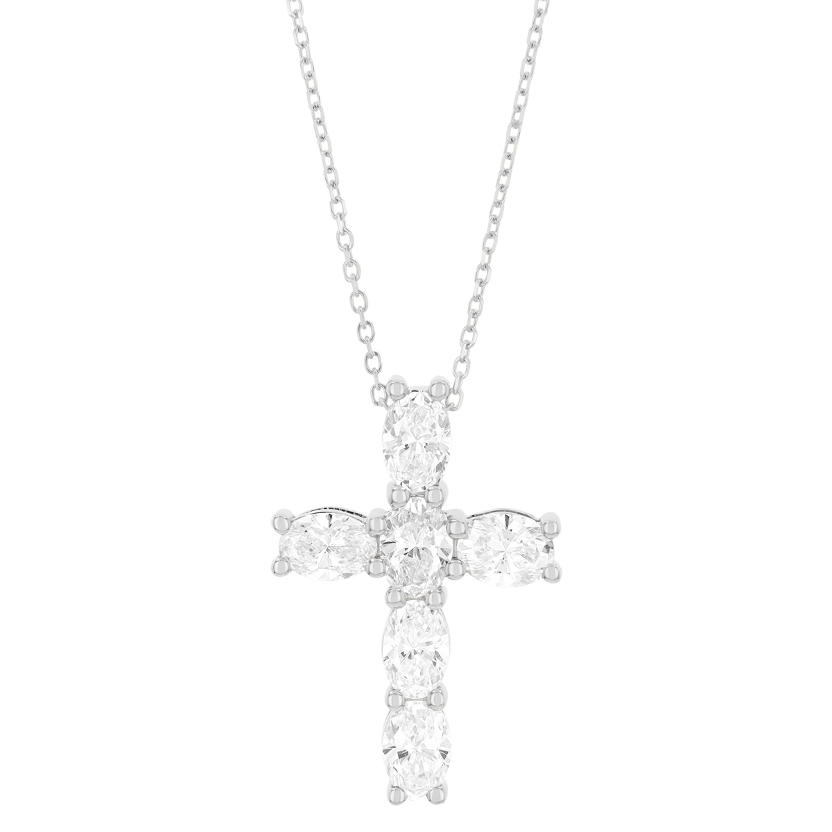 Oval Diamond Cross Pendant in White Gold, 1.48 cttw