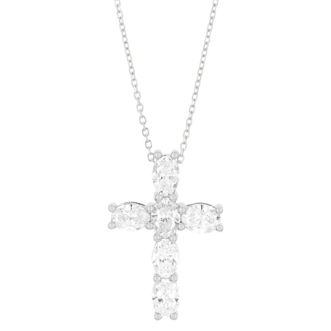 Oval Diamond Cross Pendant in White Gold, 1.48 cttw